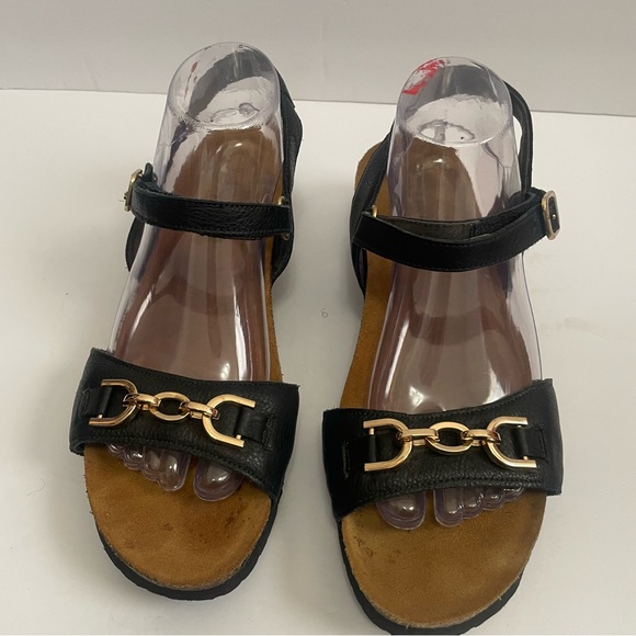 Naot Aubrey Sandals Womens 42 / 11 Black Leather Wedge Ankle Strap Chain Casual - Picture 4 of 9